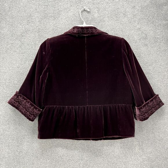 Tahari Velvet Blazer Jacket Womens 8 Purple Embroidered snap button peplum - Picture 2 of 16